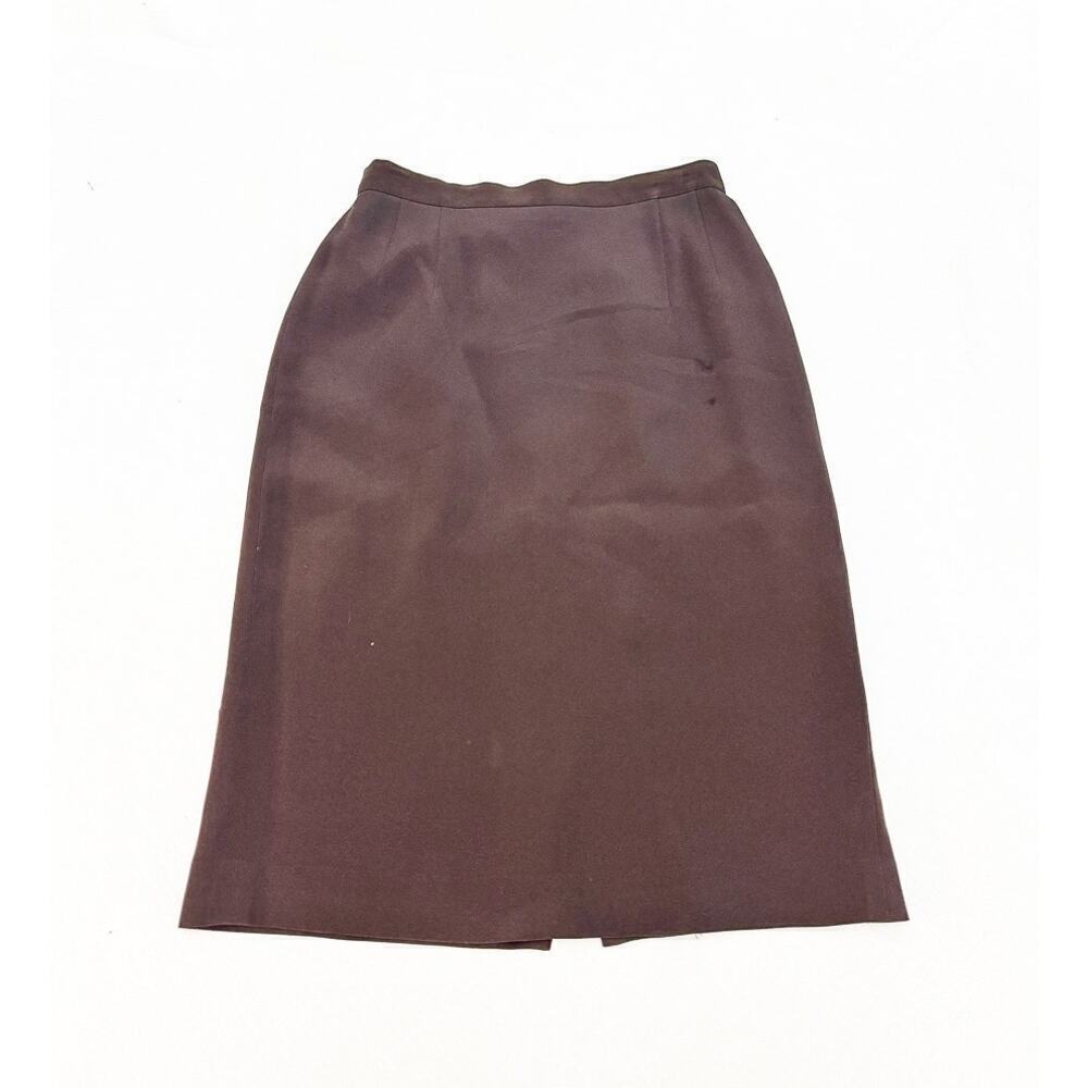 Giorgio Armani Le Collezioni Brown Pencil Skirt Back Slit Wool/Silk Size 4 - Picture 3 of 5